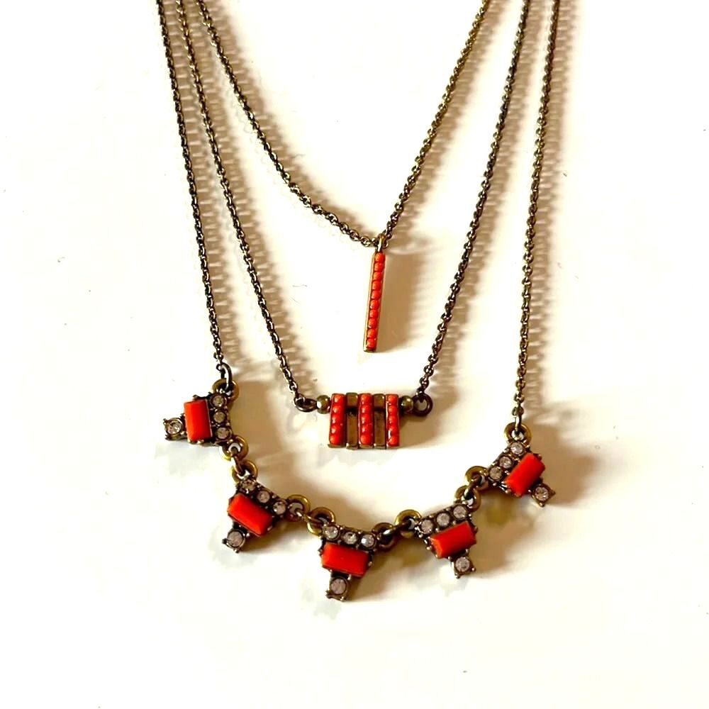 LOFT Women's Stackable Layered Necklace Set of 3 Gold Orange Sparkle Summer Boho